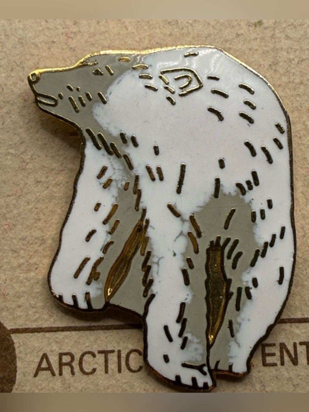 Vintage cloisonné enamel polar bear arctic animal pin brooch on card